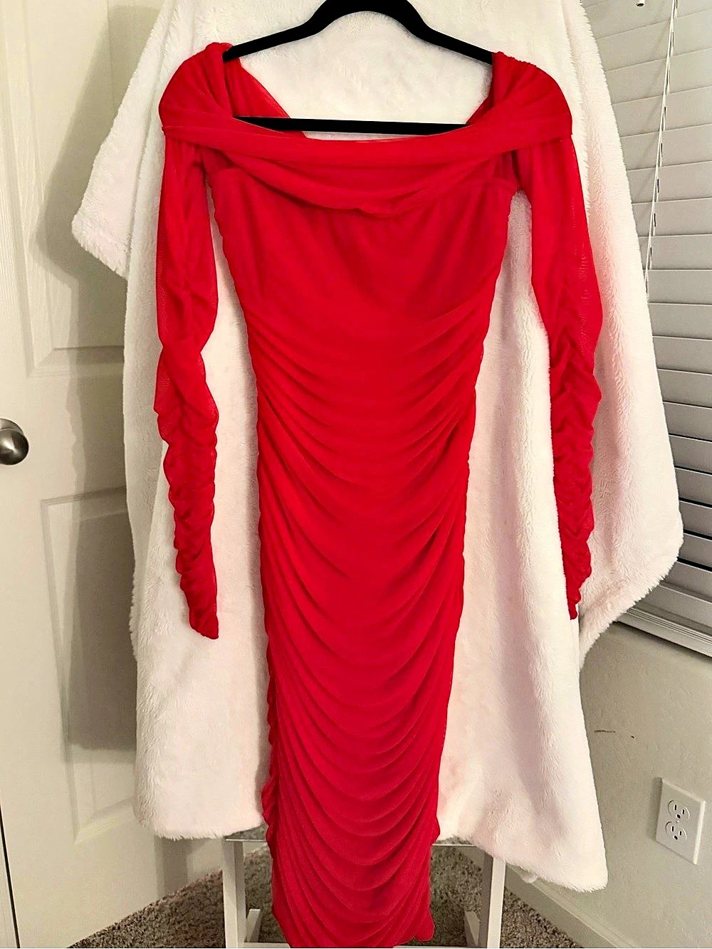 Fashion Nova Reach Ya Ruched Off Shoulder Midi Dress Ruched Off-Shoulder Red